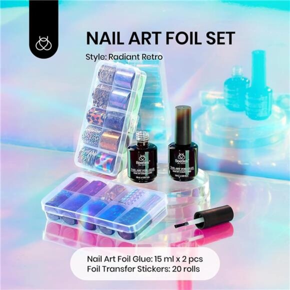 Beetles Nail Foil Art Kit, 20 Pcs Nail Foils Transfer with 30ml Nail Foil Glue - Picture 5 of 7